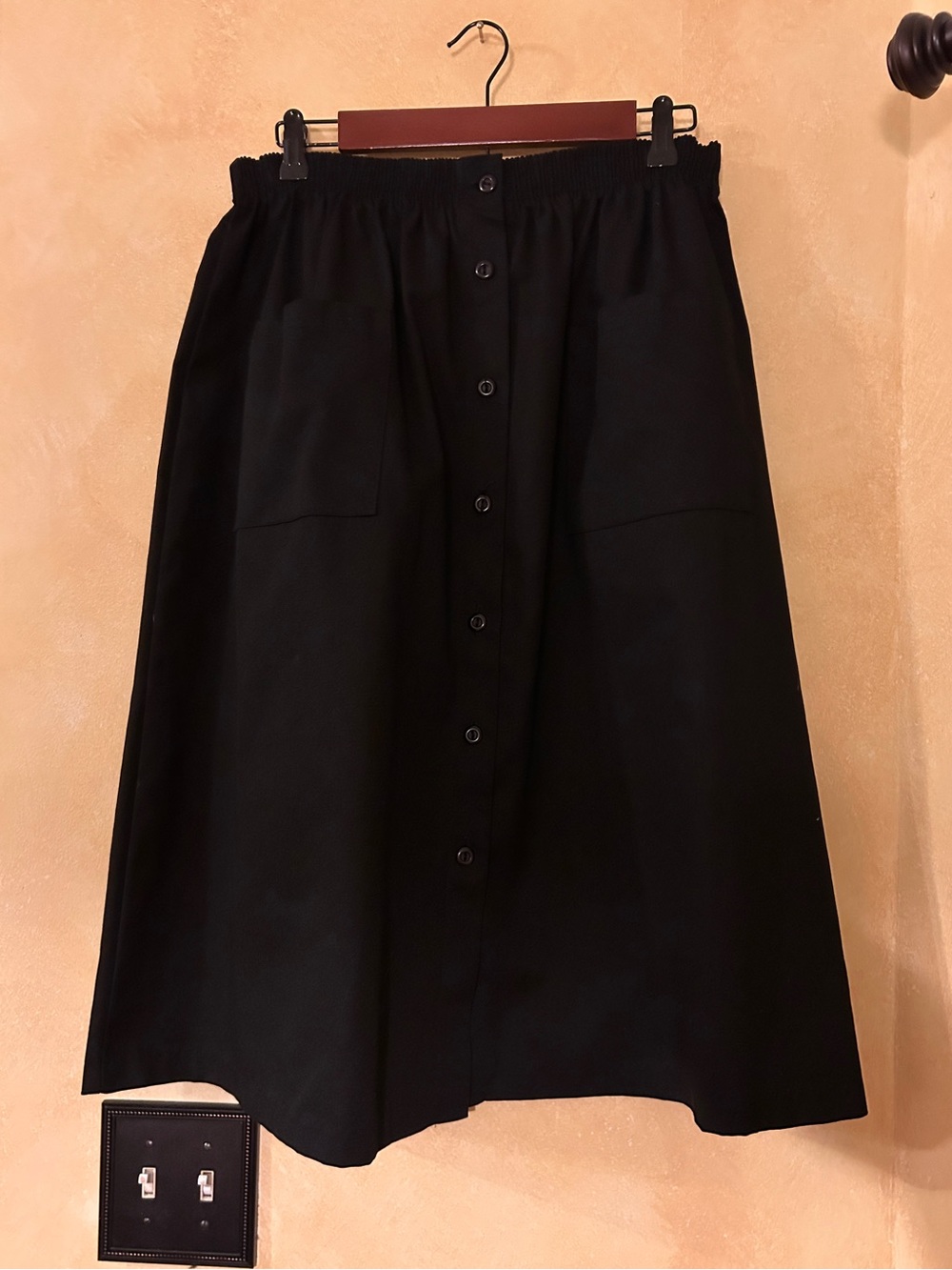 Black Button-Front Women’s Midi Circle Skirt